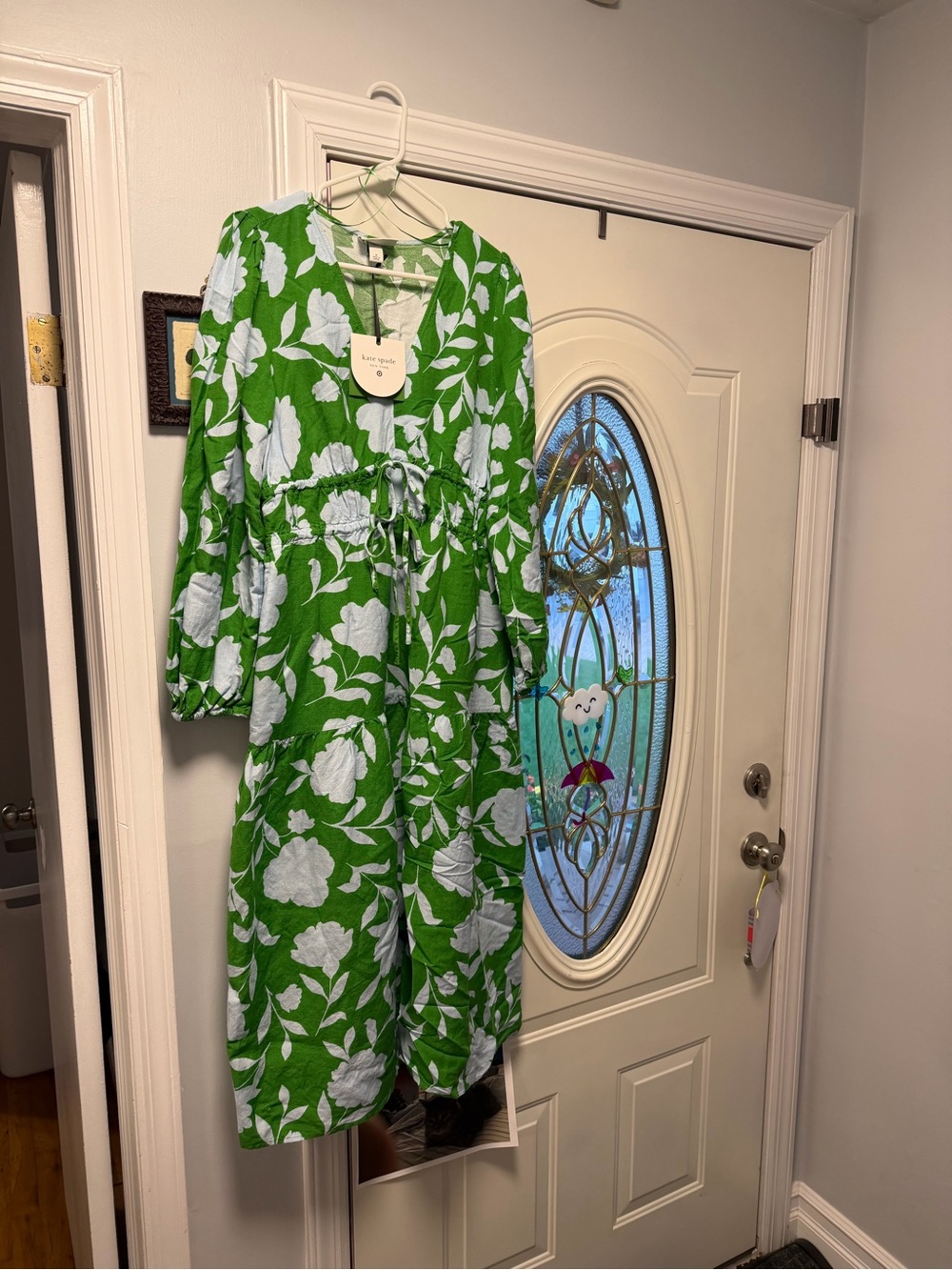 kate spade Green and White Floral Long Sleeve Midi Dress